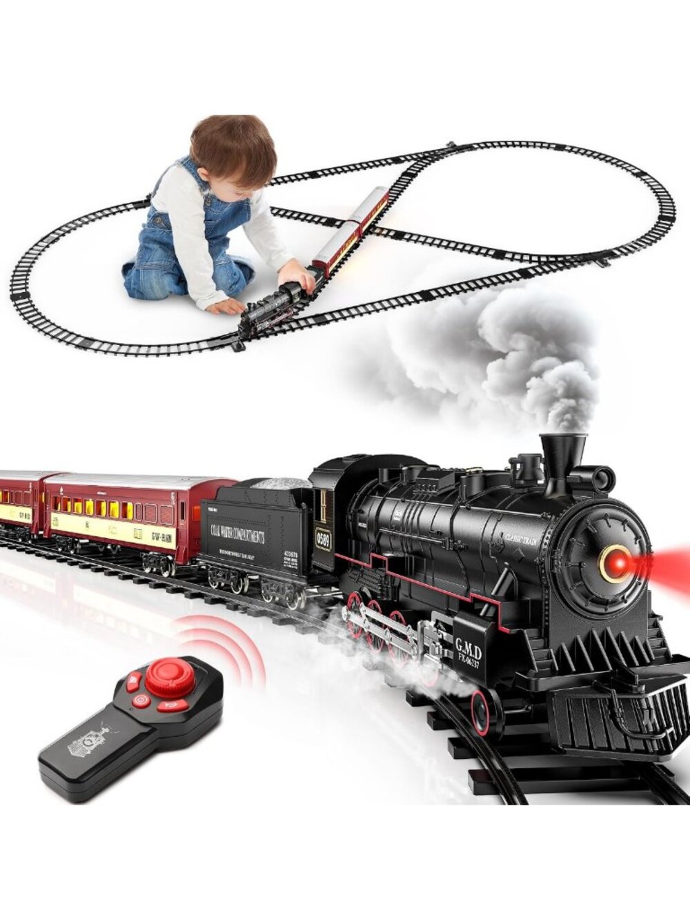 Alloy Steam Locomotive Train Set with Light-Up Cars & Tracks - Fun Toy for Kids